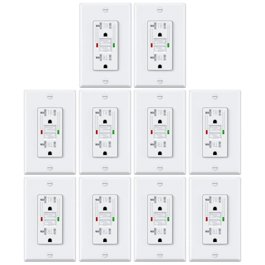 10 Pack – ELECTECK 20 Amp GFCI Outlets, Tamper Resistant (TR), Self-Test GFI Receptacles with LED Indicator, Ground Fault Circuit Interrupter, Decor Wallplate Included, UL Listed, White