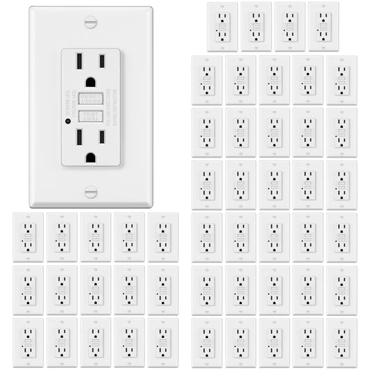 50 Pack - ELECTECK 15A/125V Non-Tamper Resistant GFCI Outlets, Decor GFI Receptacles with LED Indicator, Ground Fault Circuit Interrupter, Wallplate Included, ETL Listed, White