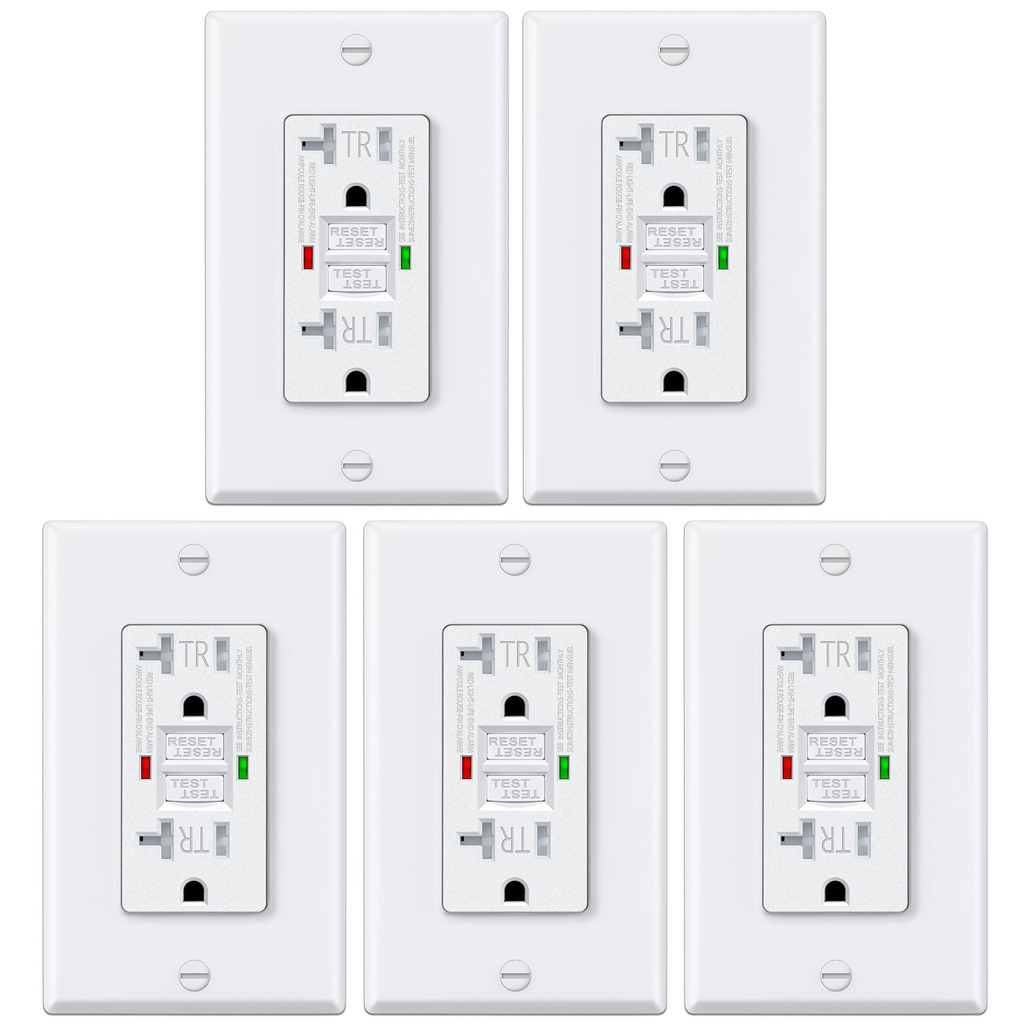 5 Pack – ELECTECK 20 Amp GFCI Outlets, Tamper Resistant (TR), Self-Test GFI Receptacles with LED Indicator, Ground Fault Circuit Interrupter, Decor Wallplate Included, UL Listed, White
