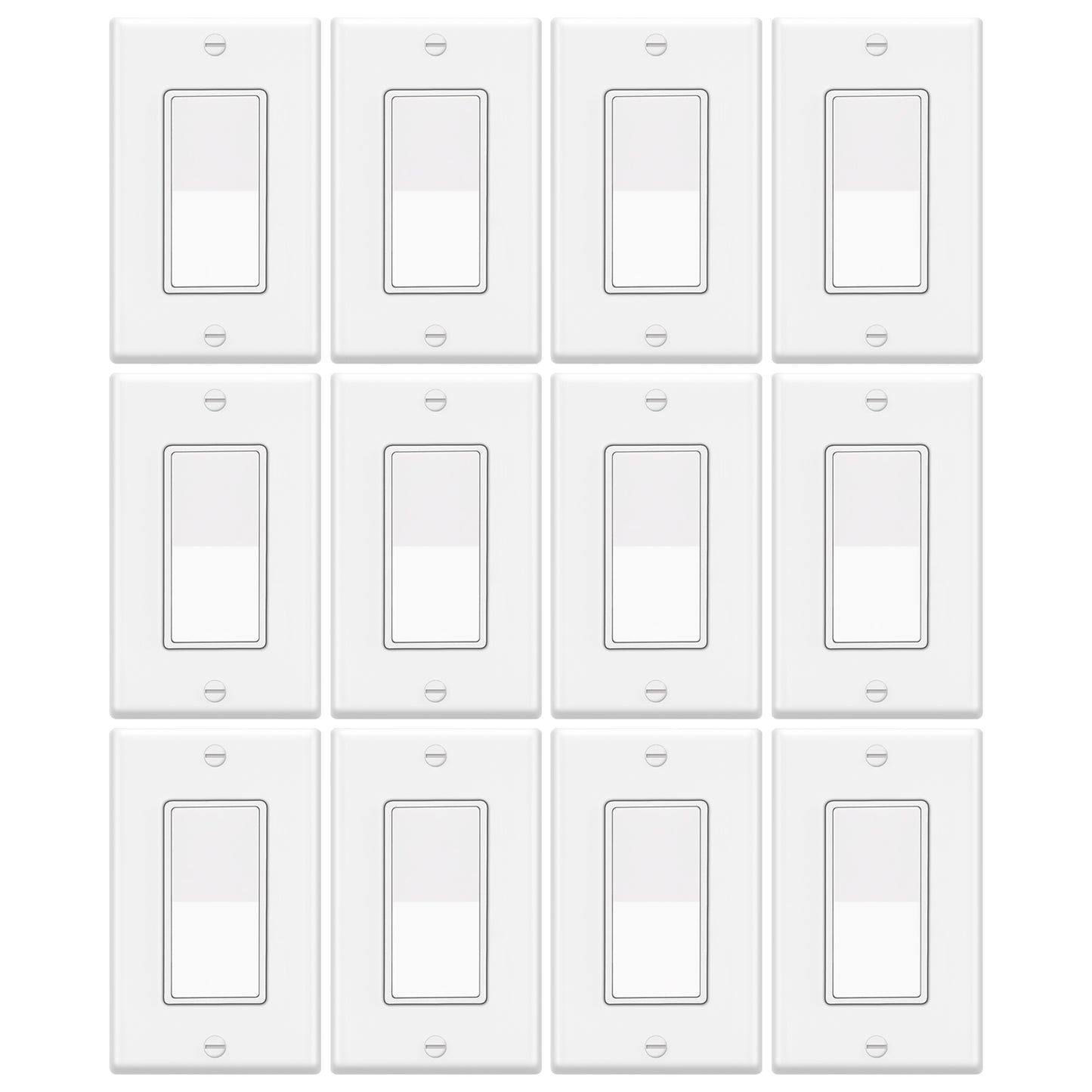 12 Pack - ELECTECK Single Pole Rocker Light Switch, 15A 120/277V, Wall Plate Included, UL Certified