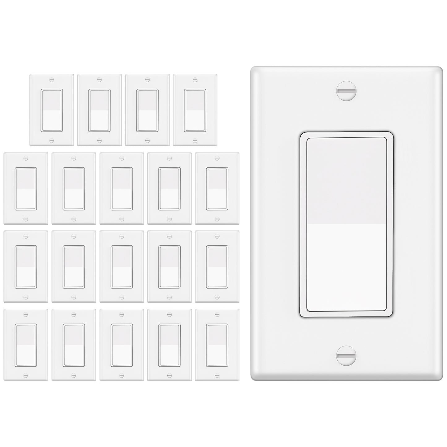 20 Pack - ELECTECK Single Pole Wall Light Switch, Rocker ON/OFF Paddle Control, 15A 120/277V, Wall Plate Included, UL Certified, White