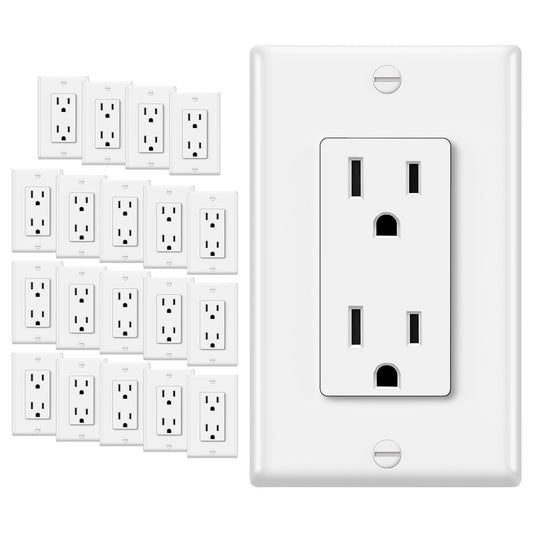 20 Pack - ELECTECK 15 Amp Decorator Outlet with Wall Plate, Non-Tamper Resistant and Residential Receptacle, UL Listed, White