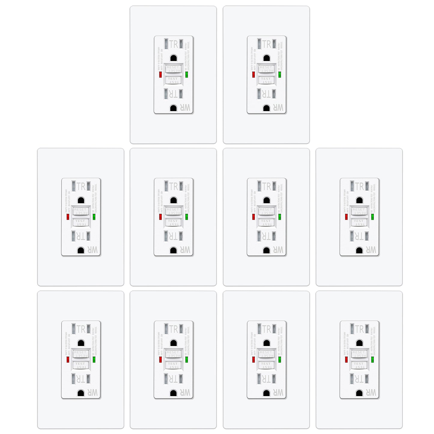 10 Pack – ELECTECK 15 Amp GFCI Outlets, Outdoor Weather Resistant (WR), Self-Test GFI Receptacles with LED Indicator, Ground Fault Circuit Interrupter, Screwless Wallplate Included, UL Listed, White