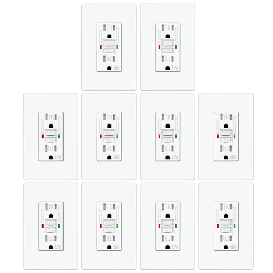 10 Pack – ELECTECK 15 Amp GFCI Outlets, Outdoor Weather Resistant (WR), Self-Test GFI Receptacles with LED Indicator, Ground Fault Circuit Interrupter, Screwless Wallplate Included, UL Listed, White