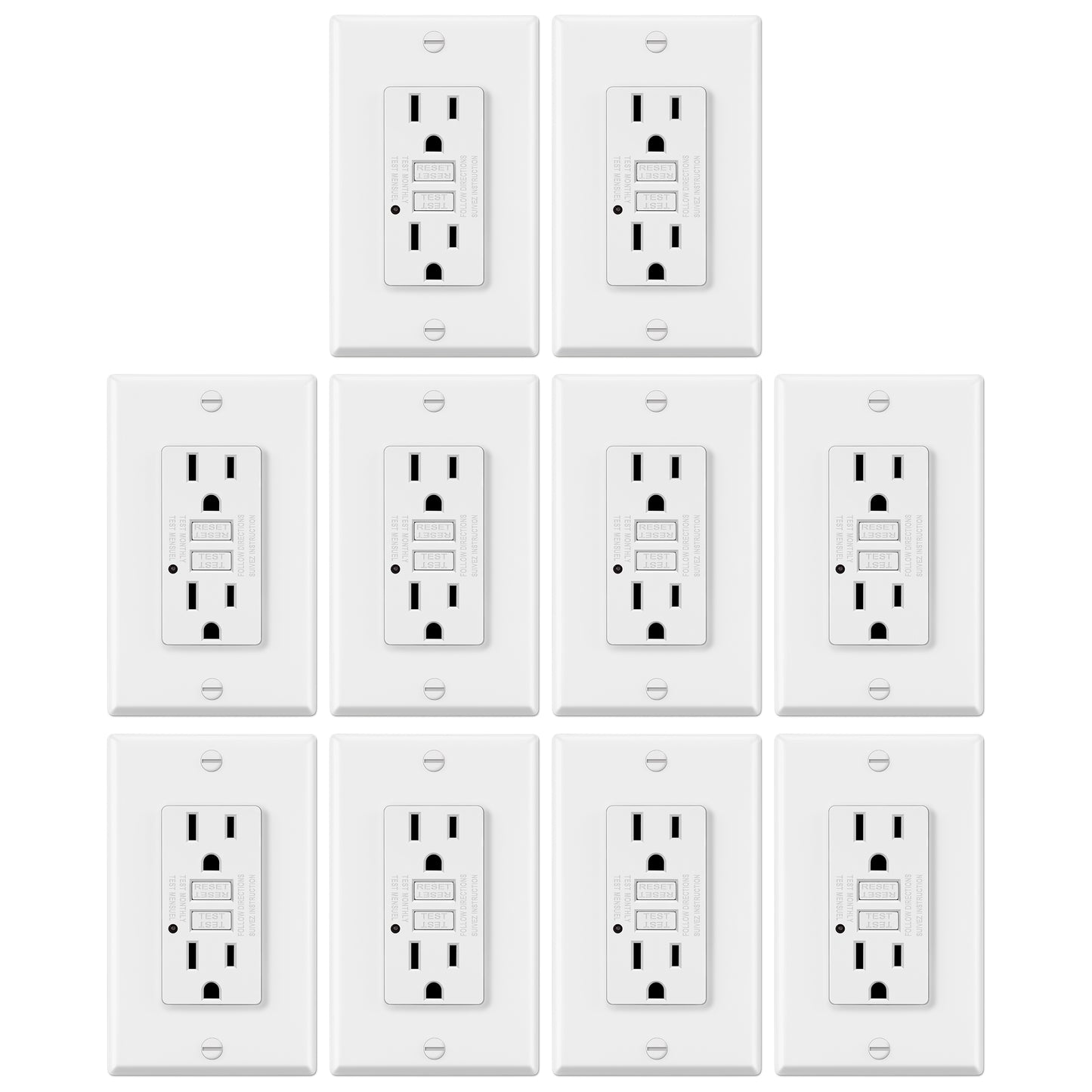 10 Pack - ELECTECK 15 Amp Non-Tamper Resistant GFCI Outlets, Decor GFI Receptacles with LED Indicator, Ground Fault Circuit Interrupter, Wallplate Included, ETL Listed, White