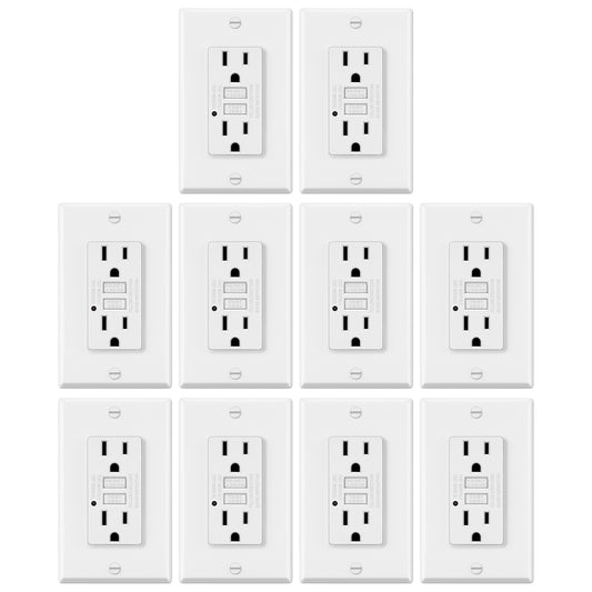 10 Pack - ELECTECK 15 Amp Non-Tamper Resistant GFCI Outlets, Decor GFI Receptacles with LED Indicator, Ground Fault Circuit Interrupter, Wallplate Included, ETL Listed, White