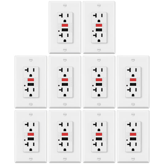 10 Pack - ELECTECK 20 Amp GFCI Outlets, Non-Tamper Resistant, Decor GFI Receptacles with LED Indicator, Ground Fault Circuit Interrupter, Wallplate Included, ETL Listed, Red/Black Button