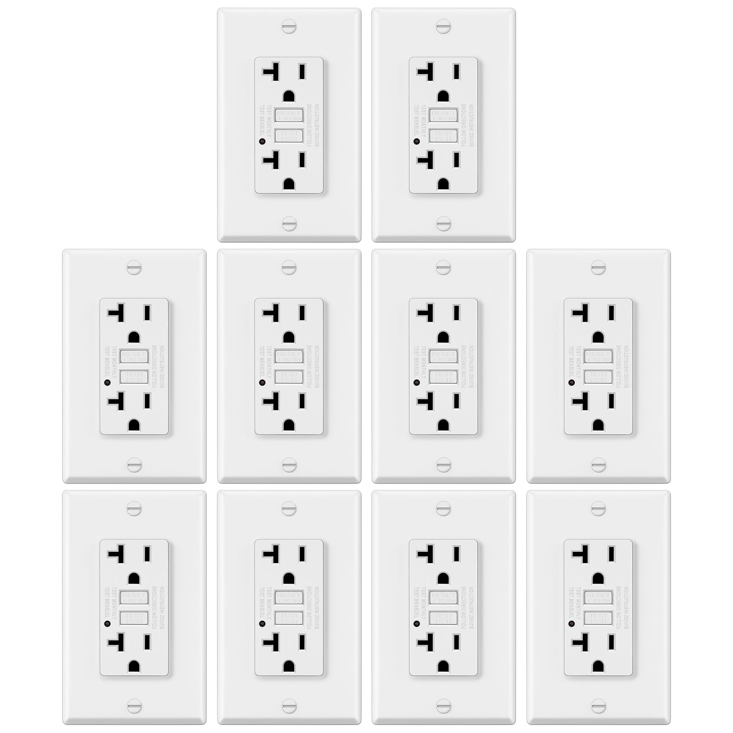 10 Pack - ELECTECK 20 Amp Non-Tamper Resistant GFCI Outlets, Decor GFI Receptacles with LED Indicator, Ground Fault Circuit Interrupter, Wallplate Included, ETL Listed, White