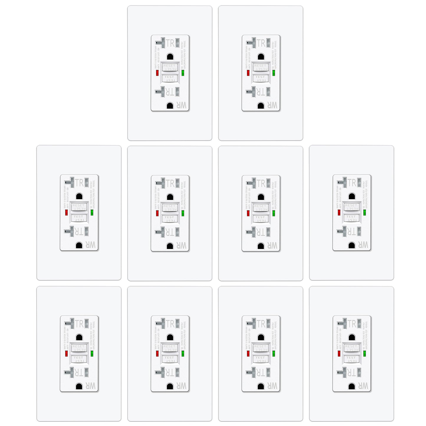 10 Pack – ELECTECK 20 Amp GFCI Outlets, Outdoor Weather Resistant (WR), Self-Test GFI Receptacles with LED Indicator, Ground Fault Circuit Interrupter, Screwless Wallplate Included, UL Listed, White