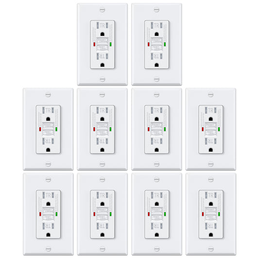 10 Pack – ELECTECK 15 Amp GFCI Outlets, Tamper Resistant (TR), Self-Test GFI Receptacles with LED Indicator, Ground Fault Circuit Interrupter, Decor Wallplate Included, UL Listed, White