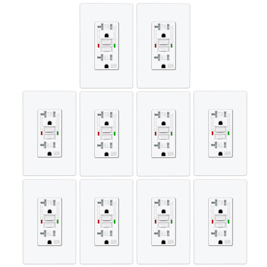 10 Pack – ELECTECK 20 Amp GFCI Outlets, Outdoor Weather Resistant (WR), Self-Test GFI Receptacles with LED Indicator, Ground Fault Circuit Interrupter, Screwless Wallplate Included, UL Listed, White