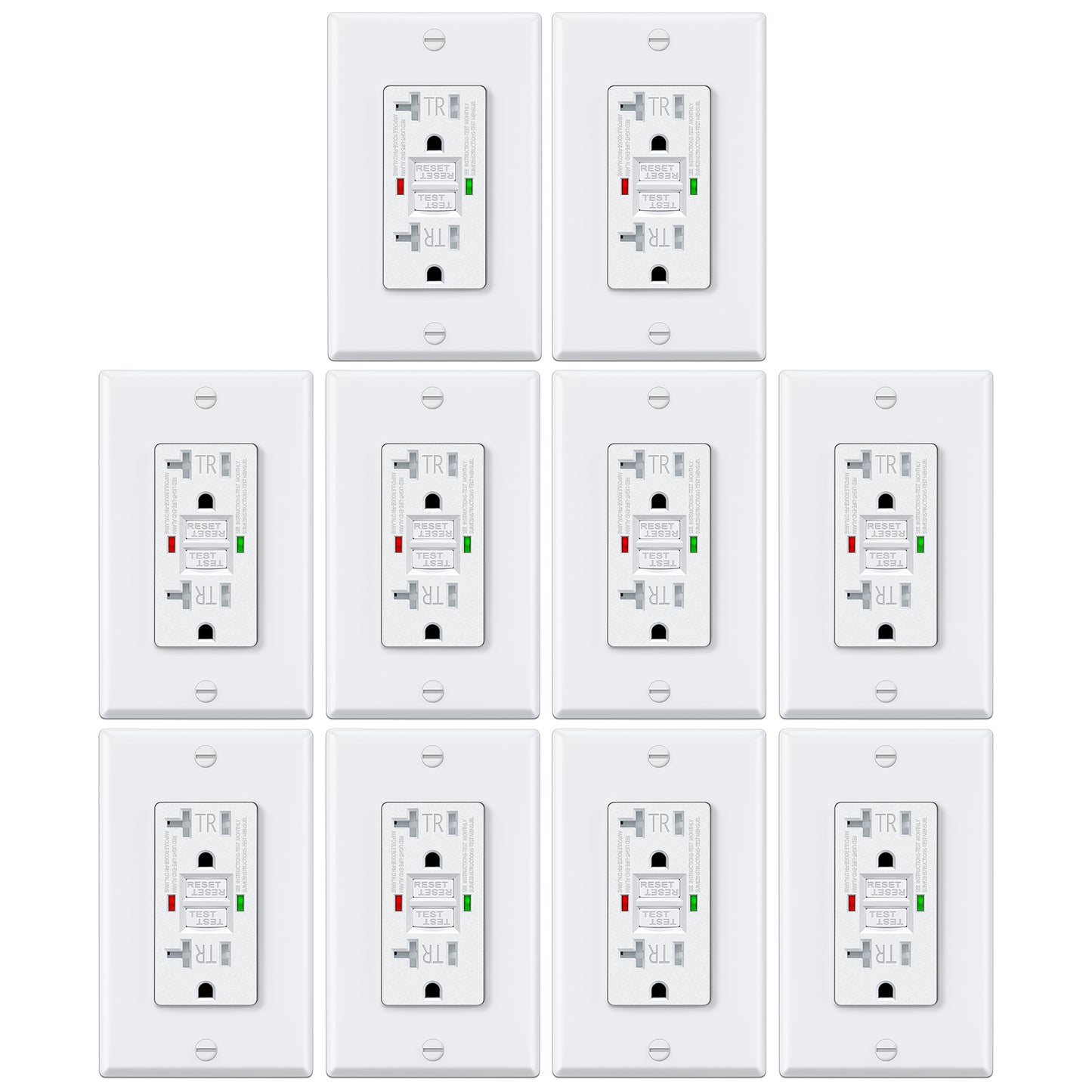 10 Pack – ELECTECK 20 Amp GFCI Outlets, Tamper Resistant (TR), Self-Test GFI Receptacles with LED Indicator, Ground Fault Circuit Interrupter, Decor Wallplate Included, UL Listed, White