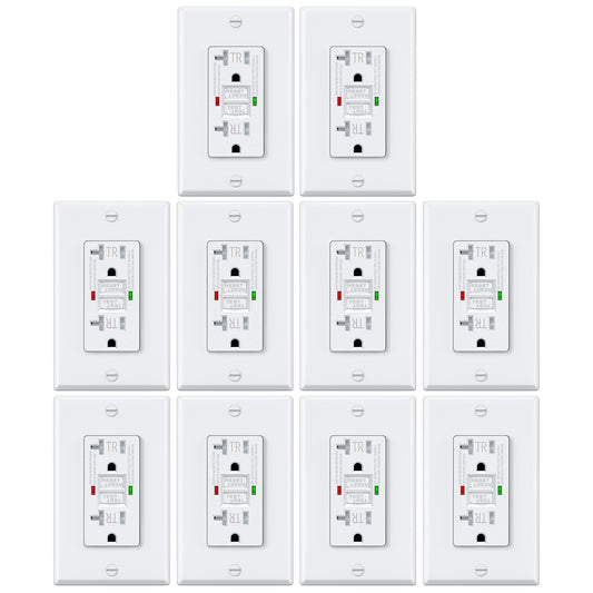 10 Pack – ELECTECK 20 Amp GFCI Outlets, Tamper Resistant (TR), Self-Test GFI Receptacles with LED Indicator, Ground Fault Circuit Interrupter, Decor Wallplate Included, UL Listed, White