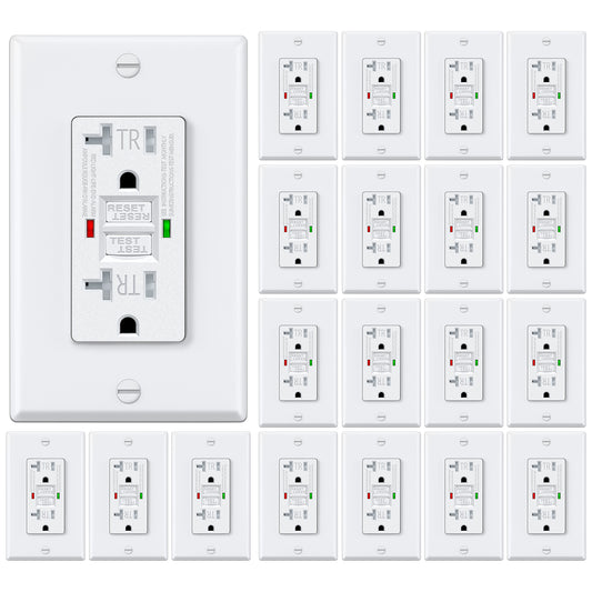 20 Pack – ELECTECK 20 Amp GFCI Outlets, Tamper Resistant (TR), Self-Test GFI Receptacles with LED Indicator, Ground Fault Circuit Interrupter, Decor Wallplate Included, UL Listed, White