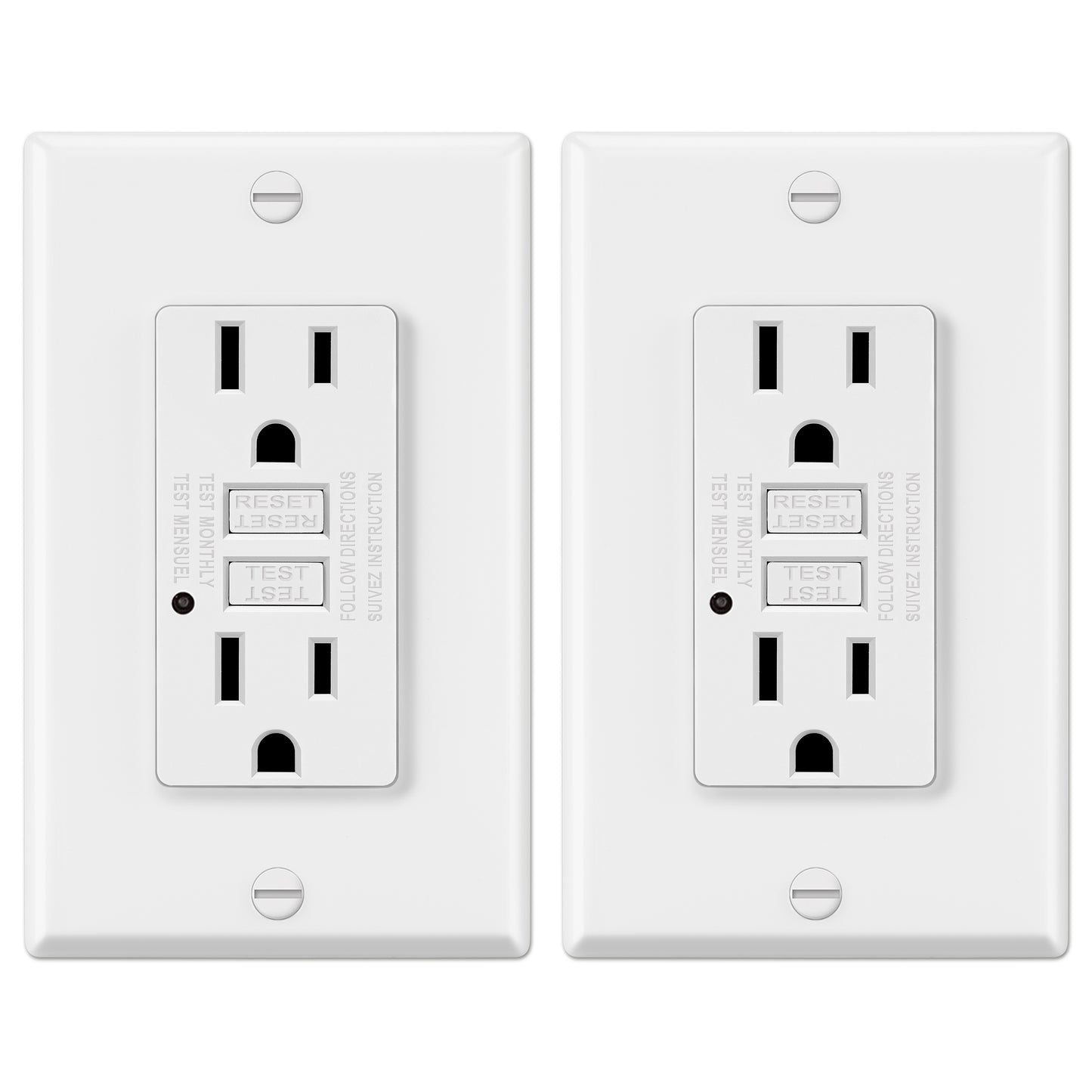 2 Pack - ELECTECK 15 Amp GFCI Outlets, Non-Tamper Resistant, Decor GFI Receptacles with LED Indicator, Ground Fault Circuit Interrupter, Wallplate Included, ETL Listed, White