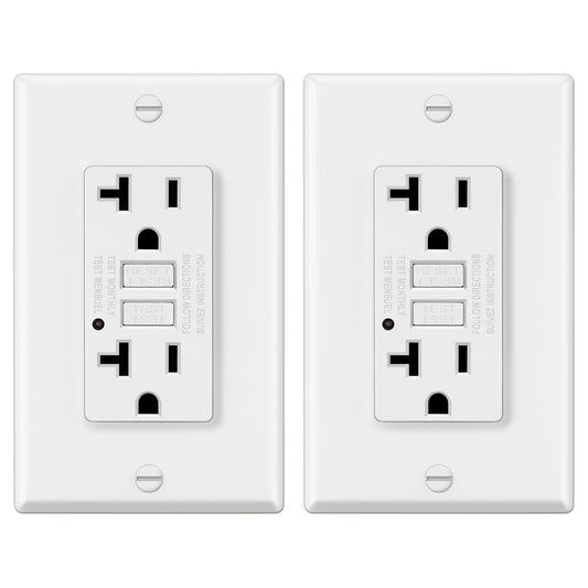 2 Pack - ELECTECK 20 Amp GFCI Outlets, Non-Tamper Resistant, Decor GFI Receptacles with LED Indicator, Ground Fault Circuit Interrupter, Wallplate Included, ETL Listed, White