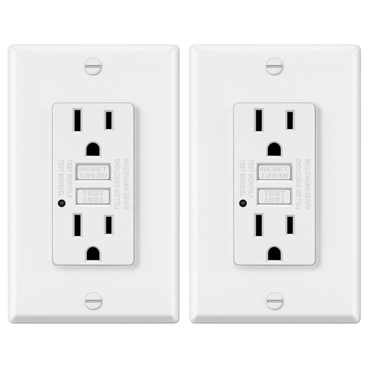 2 Pack - ELECTECK 15 Amp GFCI Outlets, Non-Tamper Resistant, Decor GFI Receptacles with LED Indicator, Ground Fault Circuit Interrupter, Wallplate Included, ETL Listed, White