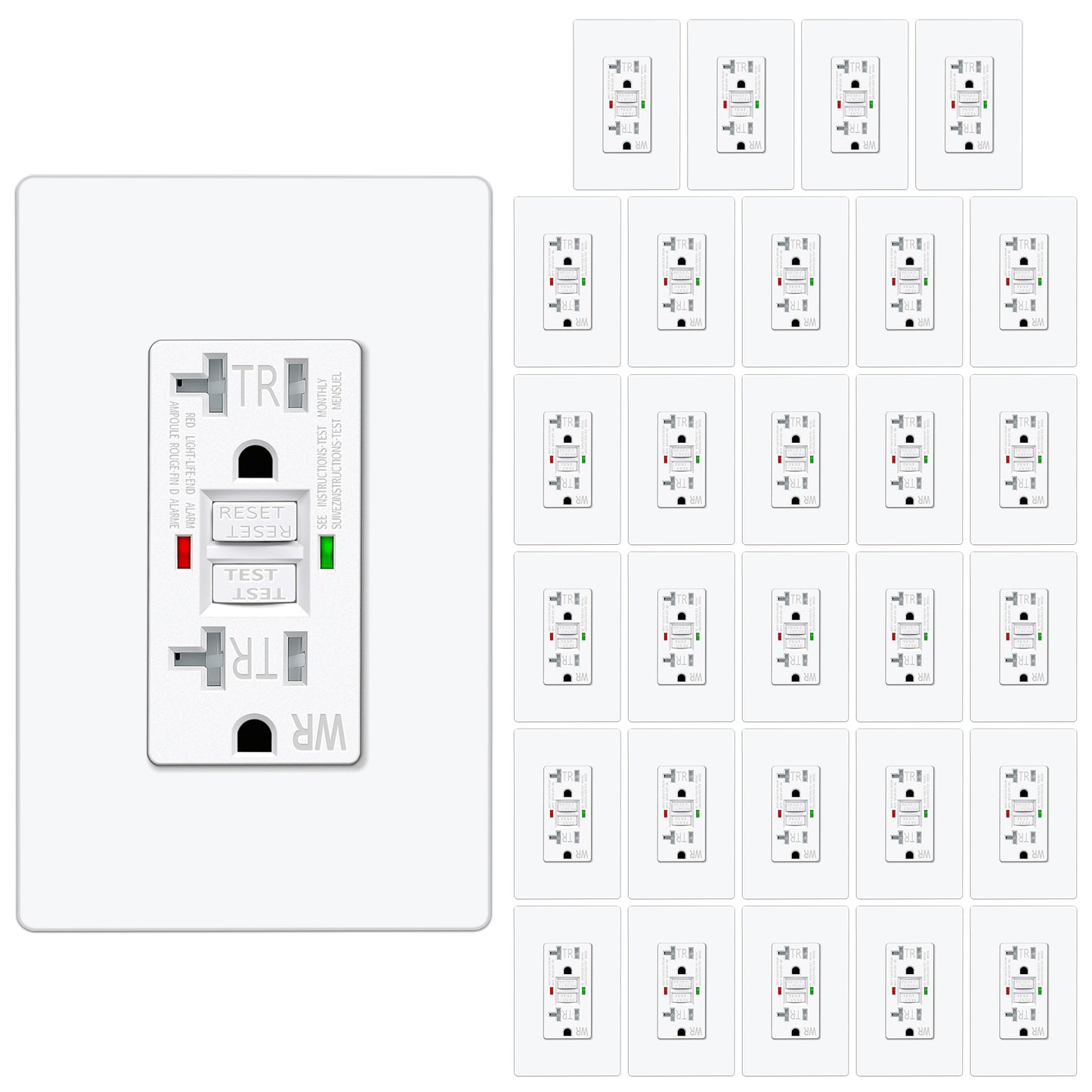 30 Pack – ELECTECK 20 Amp GFCI Outlets, Outdoor Weather Resistant (WR), Self-Test GFI Receptacles with LED Indicator, Ground Fault Circuit Interrupter, Screwless Wallplate Included, UL Listed, White