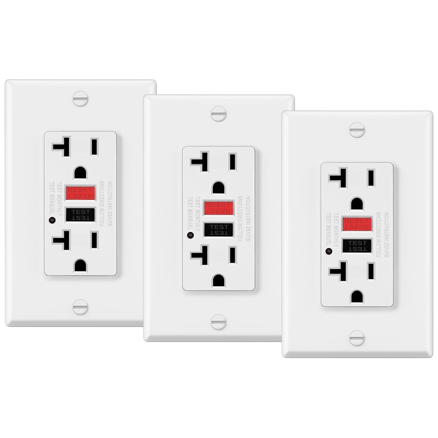 3 Pack - ELECTECK 20 Amp GFCI Outlets, Non-Tamper Resistant, Decor GFI Receptacles with LED Indicator, Ground Fault Circuit Interrupter, Wallplate Included, ETL Listed, White