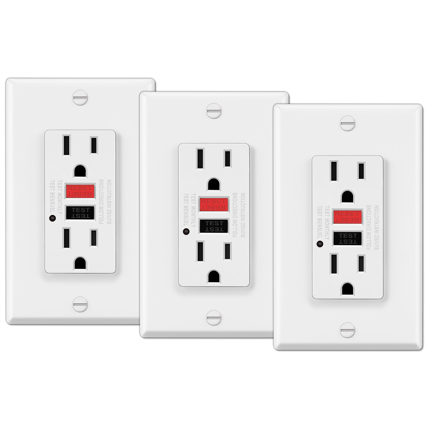 3 Pack - ELECTECK 15 Amp GFCI Outlets, Non-Tamper Resistant, Decor GFI Receptacles with LED Indicator, Ground Fault Circuit Interrupter, Wallplate Included, ETL Listed, White