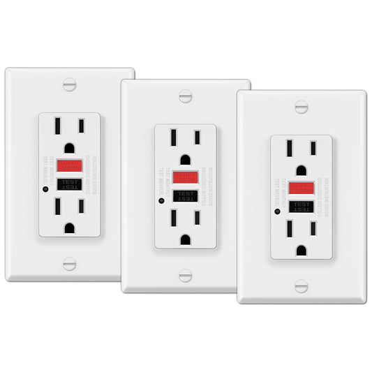 3 Pack - ELECTECK 15 Amp GFCI Outlets, Non-Tamper Resistant, Decor GFI Receptacles with LED Indicator, Ground Fault Circuit Interrupter, Wallplate Included, ETL Listed, White