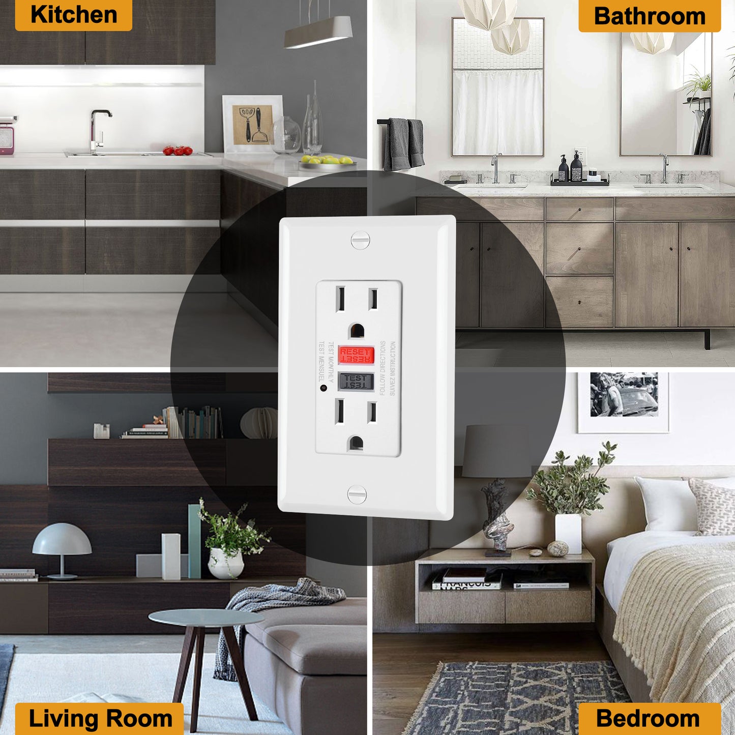 3 Pack - ELECTECK 15 Amp GFCI Outlets, Non-Tamper Resistant, Decor GFI Receptacles with LED Indicator, Ground Fault Circuit Interrupter, Wallplate Included, ETL Listed, White