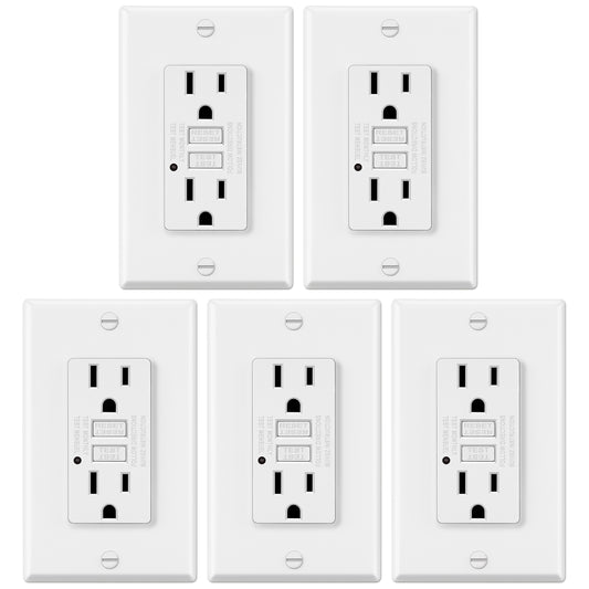 5 Pack - ELECTECK 15 Amp Non-Tamper Resistant GFCI Outlets, Decor GFI Receptacles with LED Indicator, Ground Fault Circuit Interrupter, Wallplate Included, ETL Listed, White