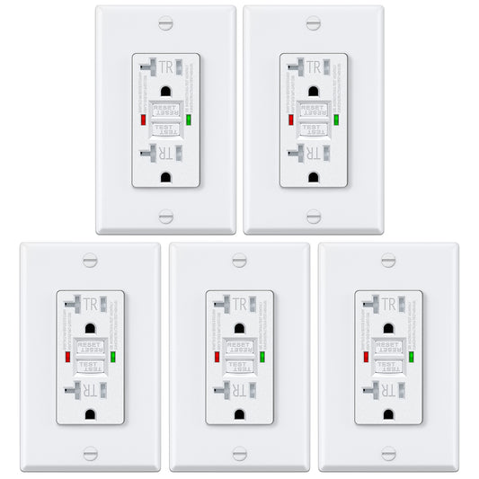 5 Pack – ELECTECK 20 Amp GFCI Outlets, Tamper Resistant (TR), Self-Test GFI Receptacles with LED Indicator, Ground Fault Circuit Interrupter, Decor Wallplate Included, UL Listed, White