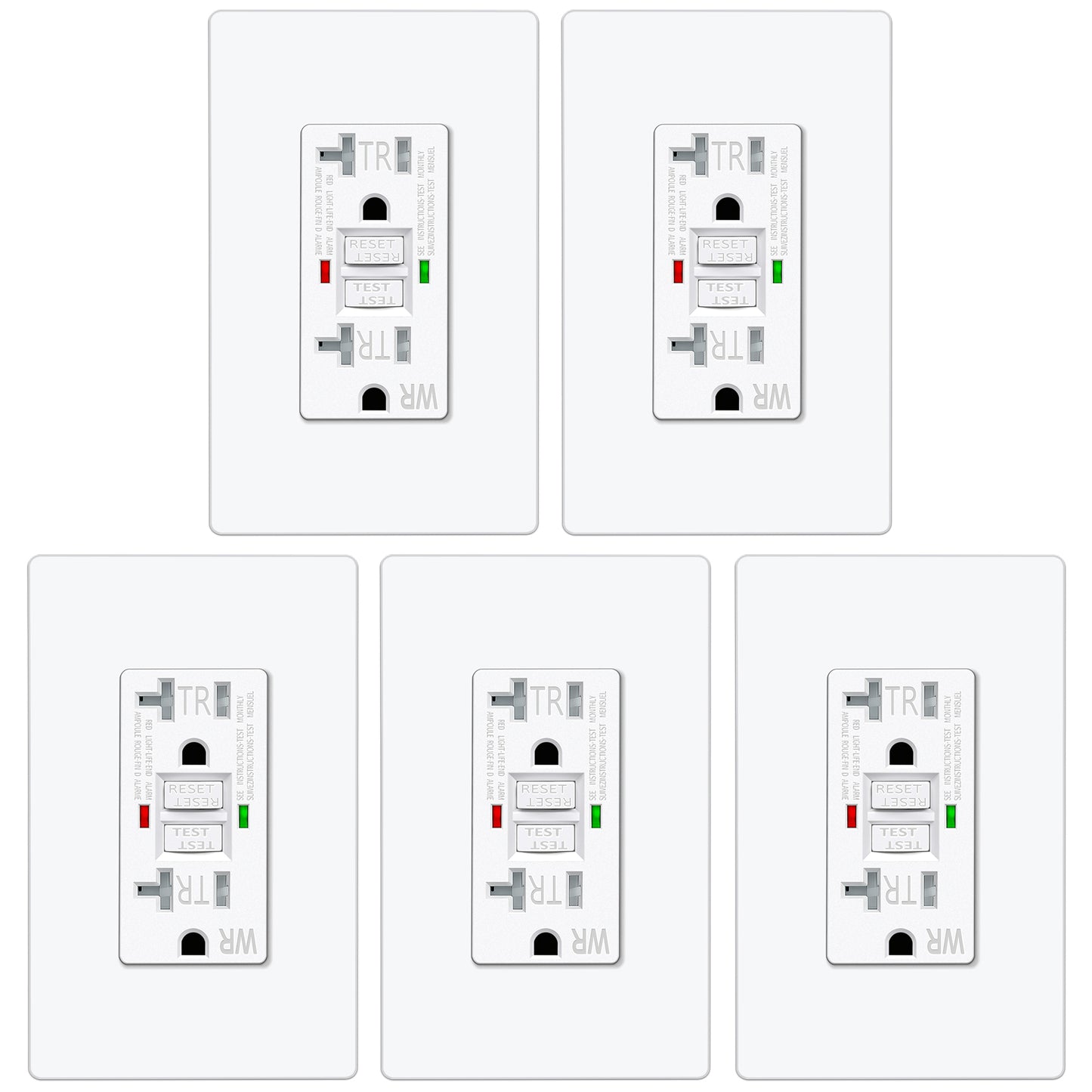 5 Pack – ELECTECK 20 Amp GFCI Outlets, Outdoor Weather Resistant (WR), Self-Test GFI Receptacles with LED Indicator, Ground Fault Circuit Interrupter, Screwless Wallplate Included, UL Listed, White