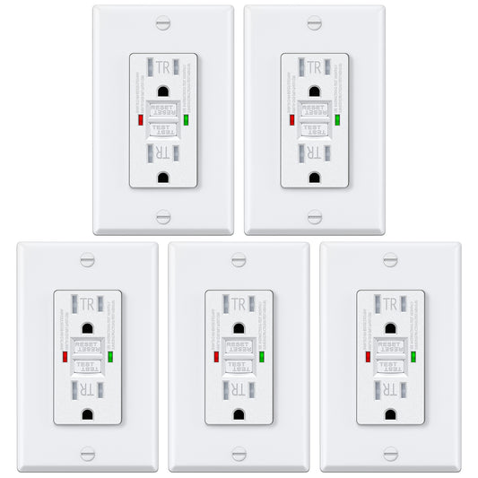 5 Pack – ELECTECK 15 Amp GFCI Outlets, Tamper Resistant (TR), Self-Test GFI Receptacles with LED Indicator, Ground Fault Circuit Interrupter, Decor Wallplate Included, UL Listed, White