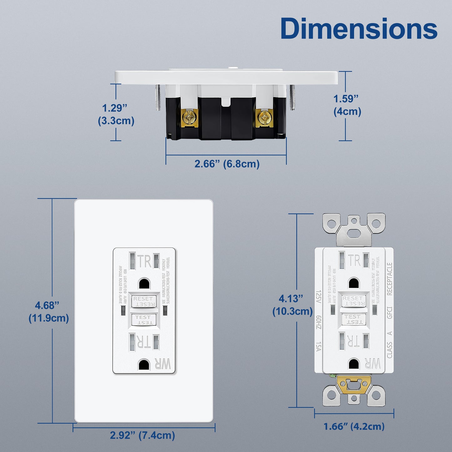 5 Pack – ELECTECK 15 Amp GFCI Outlets, Outdoor Weather Resistant (WR), Self-Test GFI Receptacles with LED Indicator, Ground Fault Circuit Interrupter, Screwless Wallplate Included, UL Listed, White