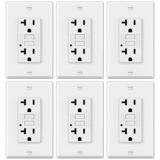 6 Pack - ELECTECK 20 Amp GFCI Outlets, Non-Tamper Resistant, Decor GFI Receptacles with LED Indicator, Ground Fault Circuit Interrupter, Wallplate Included, ETL Listed, White