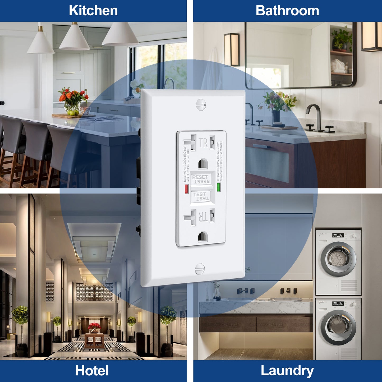 10 Pack – ELECTECK 20 Amp GFCI Outlets, Tamper Resistant (TR), Self-Test GFI Receptacles with LED Indicator, Ground Fault Circuit Interrupter, Decor Wallplate Included, UL Listed, White