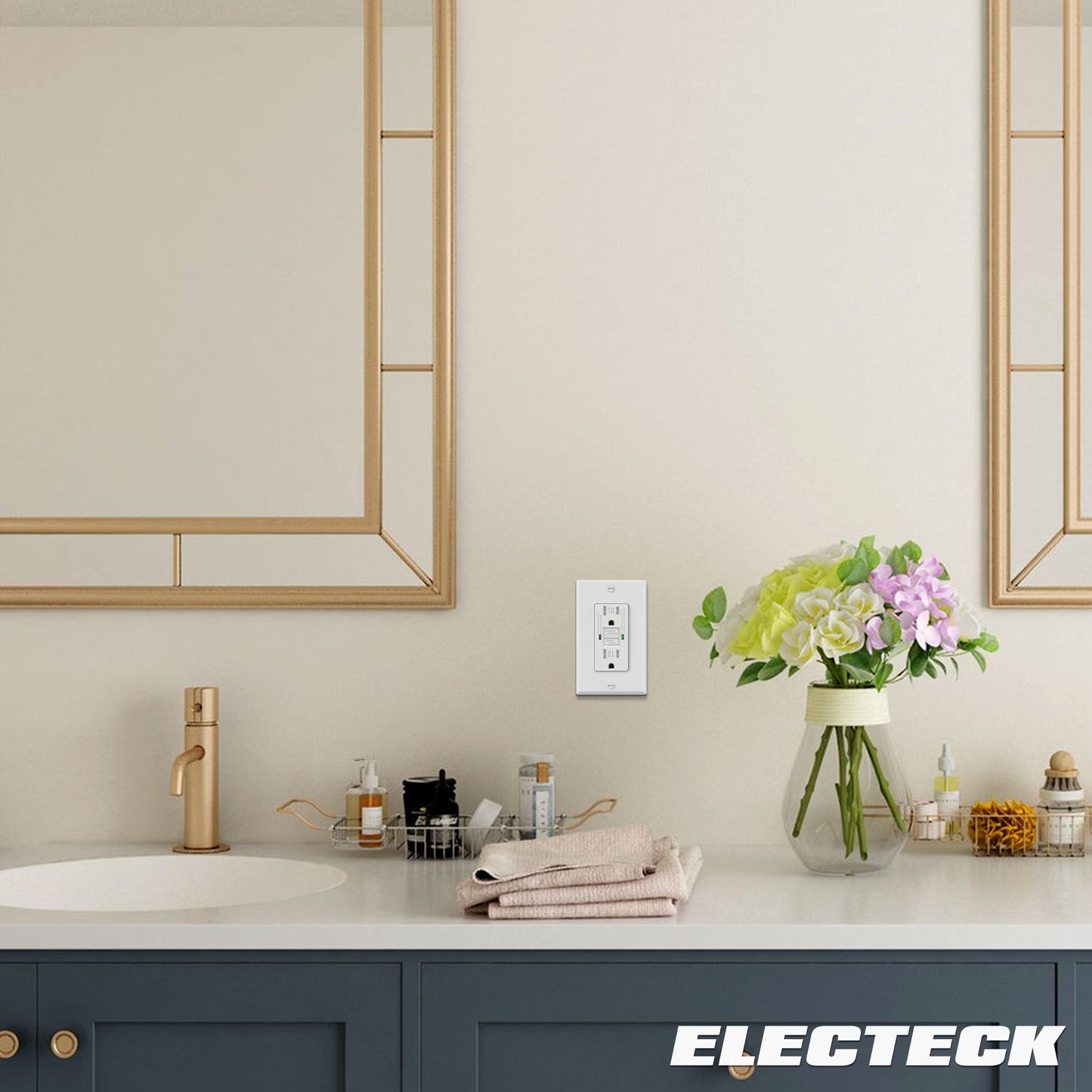 20 Pack – ELECTECK 15 Amp GFCI Outlets, Tamper Resistant (TR), Self-Test GFI Receptacles with LED Indicator, Ground Fault Circuit Interrupter, Decor Wallplate Included, UL Listed, White