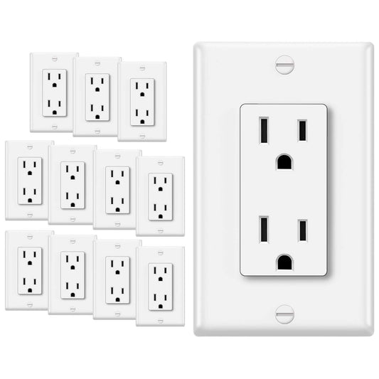 12 Pack - ELECTECK 15A Decor Receptacle Outlet with Wall Plate, Non-Tamper-Resistant, Commercial Grade, UL Listed, White