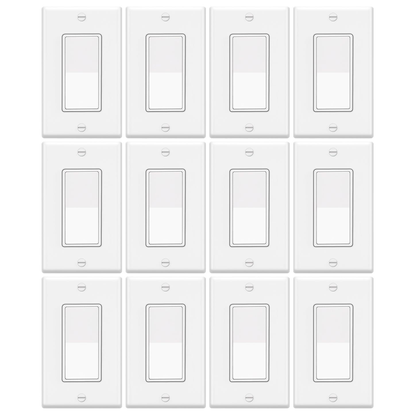 12 Pack - ELECTECK Single Pole Rocker Light Switch, 15A 120/277V, Wall Plate Included, UL Certified