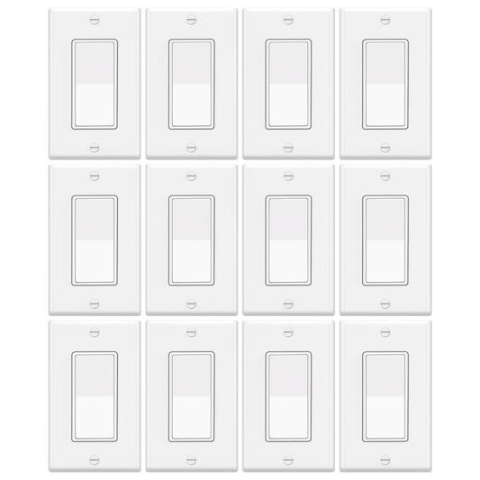 12 Pack - ELECTECK Single Pole Rocker Light Switch, 15A 120/277V, Wall Plate Included, UL Certified