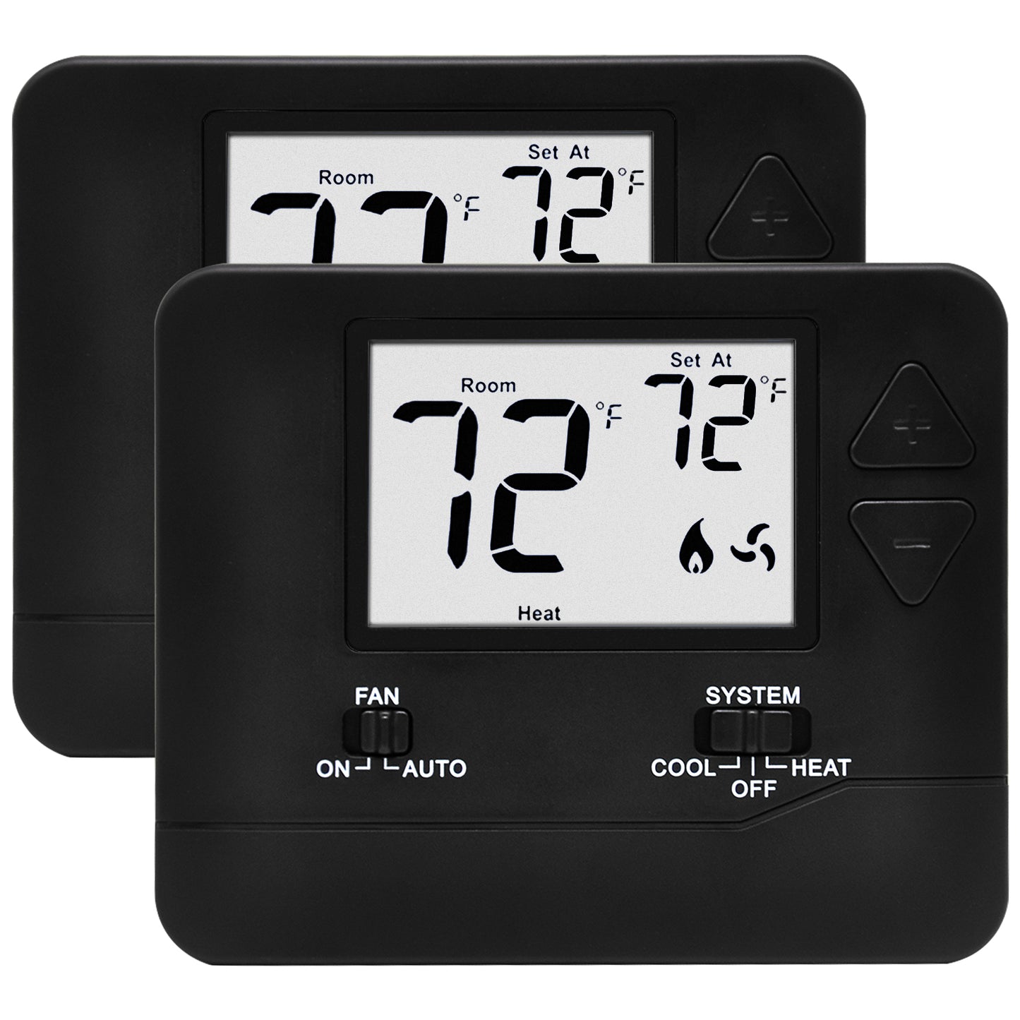 2 Pack - ELECTECK Digital Thermostat with Large LCD Display, Non-Programmable, Compatible with Single Stage Electrical and Gas/Oil System, Up to 1 Heat/1 Cool, Black