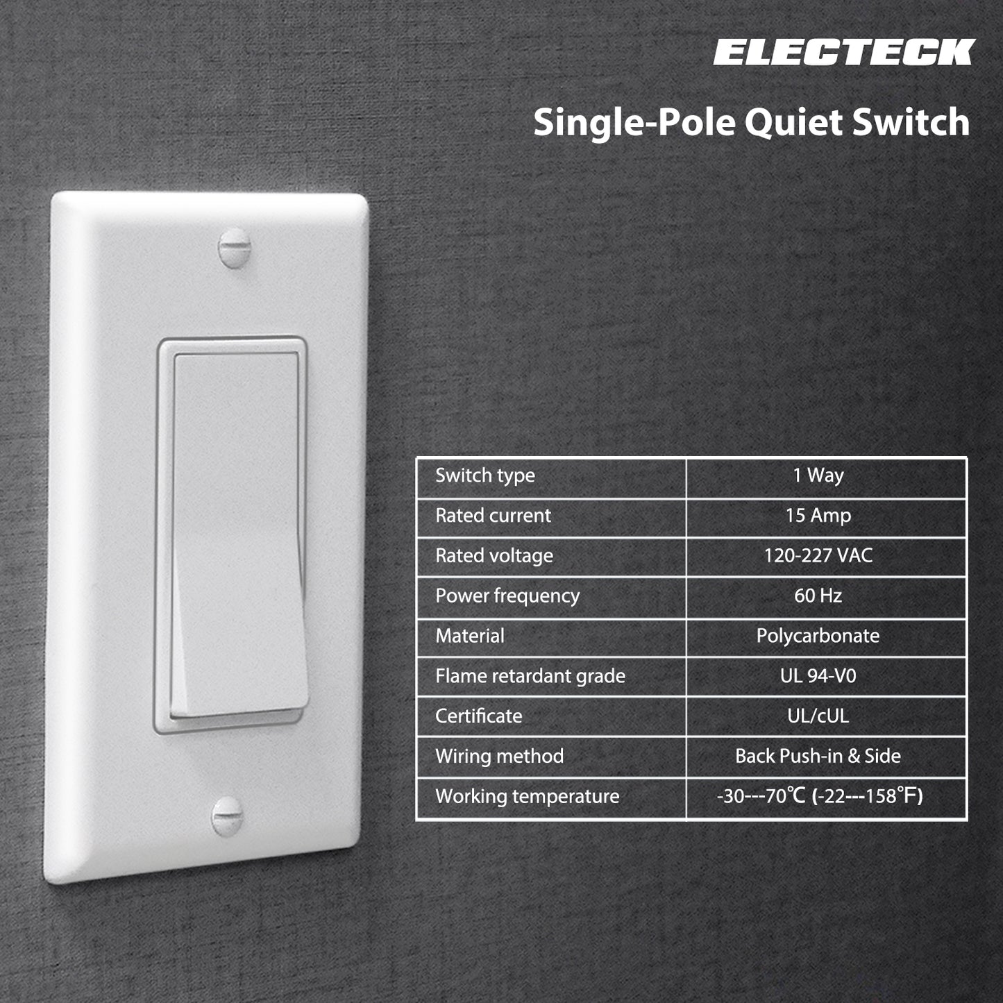 12 Pack - ELECTECK Single Pole Rocker Light Switch, 15A 120/277V, Wall Plate Included, UL Certified