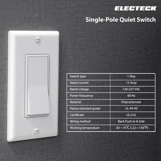 20 Pack - ELECTECK Single Pole Wall Light Switch, Rocker ON/OFF Paddle Control, 15A 120/277V, Wall Plate Included, UL Certified, White