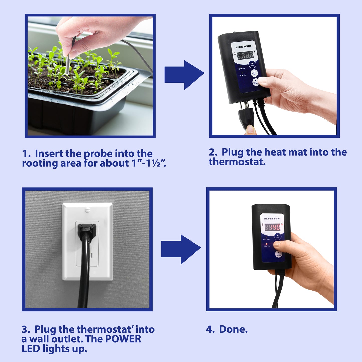 ELECTECK Heat Mat Thermostat, Digital Controller for Seed Germination, Reptiles and Brewing, 41°F to 108 °F/ 5℃ to 42℃, 8.3A, 1000W, Black