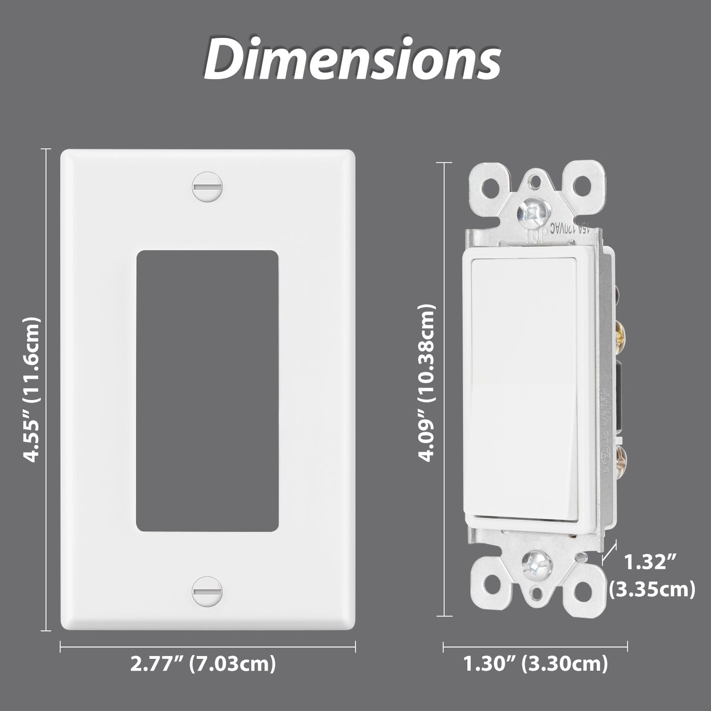 12 Pack - ELECTECK Single Pole Rocker Light Switch, 15A 120/277V, Wall Plate Included, UL Certified