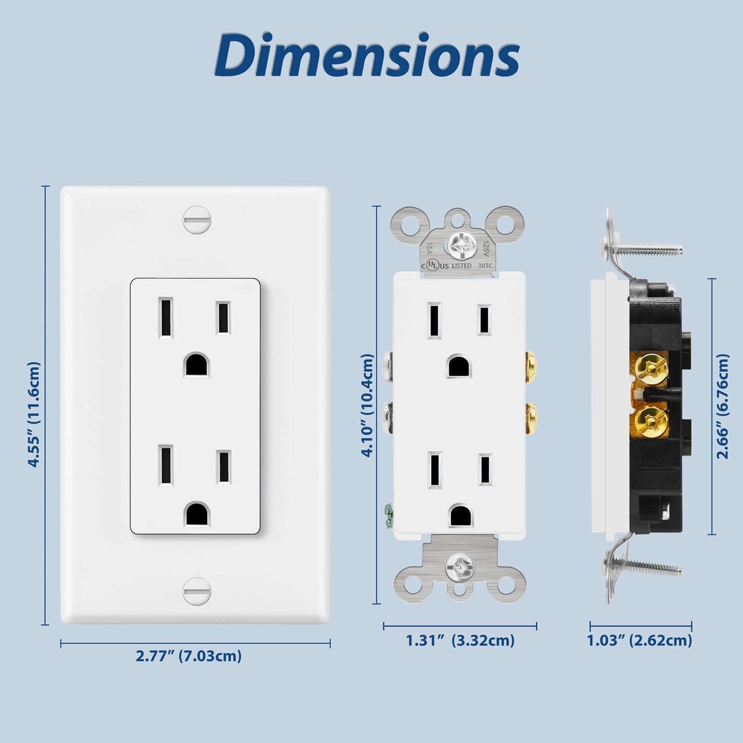 12 Pack - ELECTECK 15A Decor Receptacle Outlet with Wall Plate, Non-Tamper-Resistant, Commercial Grade, UL Listed, White