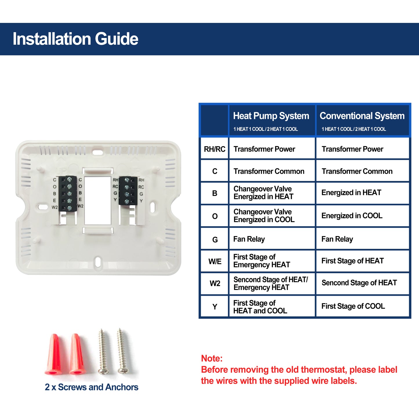 ELECTECK Heat Pump Thermostat with Large Digital LCD Display, Nonprogrammable, Compatible with Multi-Stage Electrical, Gas and Oil Systems, Up to 2 Heat/1 Cool, White