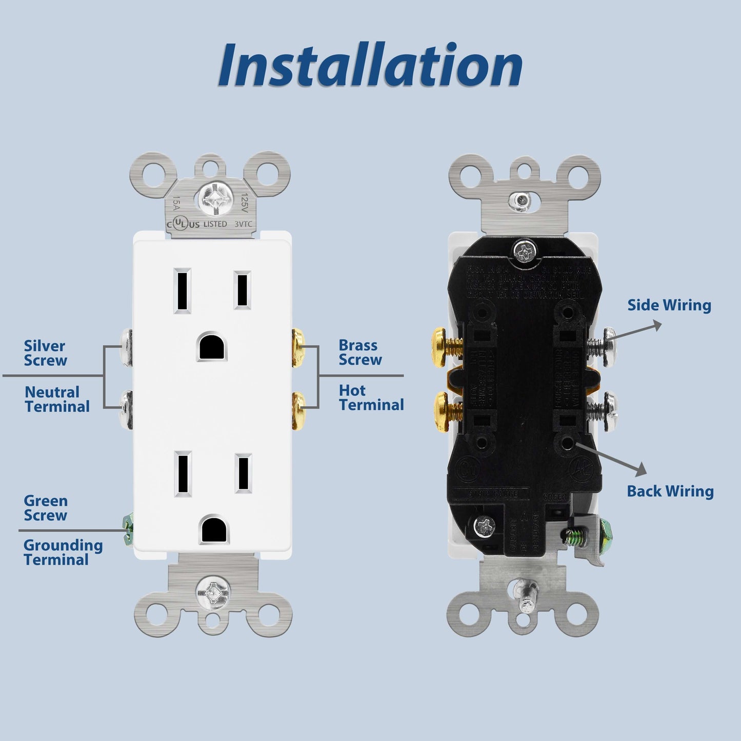 12 Pack - ELECTECK 15A Decor Receptacle Outlet with Wall Plate, Non-Tamper-Resistant, Commercial Grade, UL Listed, White